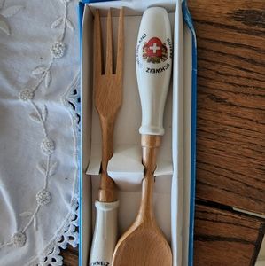 Vintage Set Of Wood Salad Tongs.